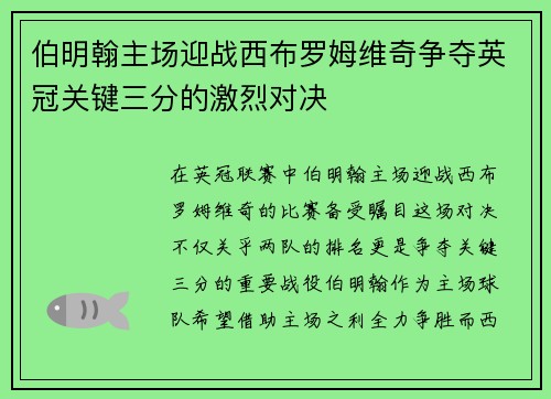 伯明翰主场迎战西布罗姆维奇争夺英冠关键三分的激烈对决